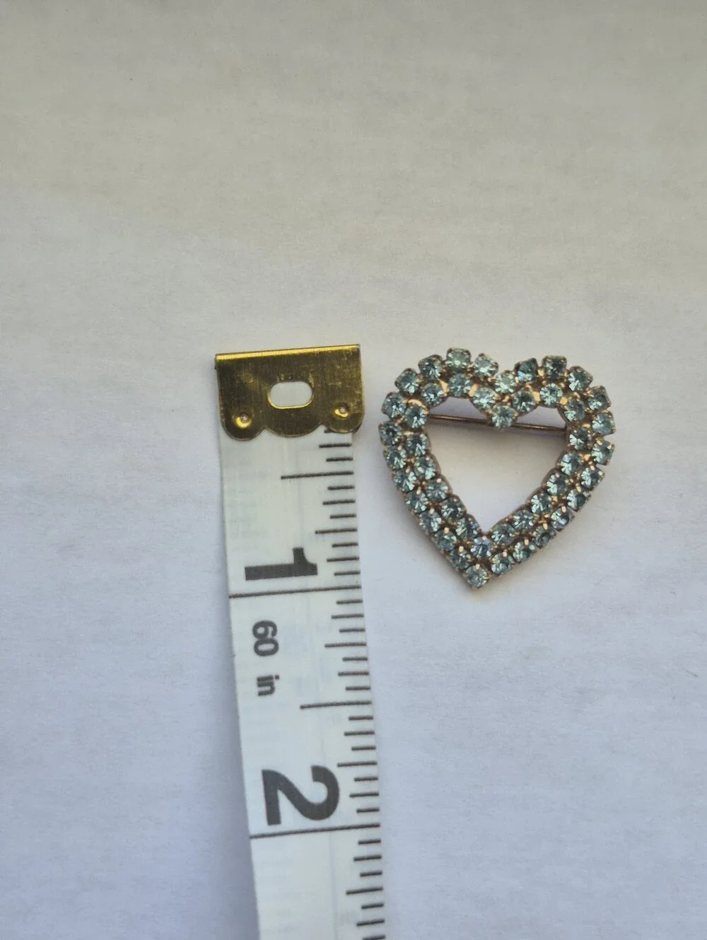 Vintage Aqua Blue Rhinestone Heart Brooch